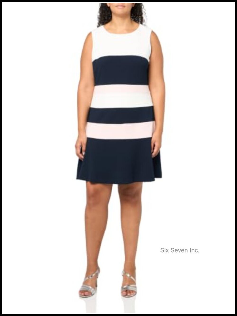Tommy Hilfiger Sleeveless Jewel Neck Colorblock Stripe Crepe A-line Mini Dress